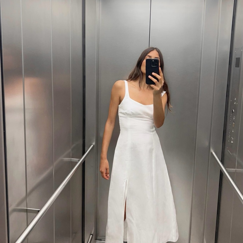 Zara White Linen Dress with Slit, Large